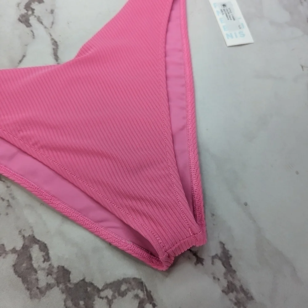 Frankie's Bikinis Bottoms Women XL Swim Bathing Ribbed Enzo Cherub Pink Cheeky